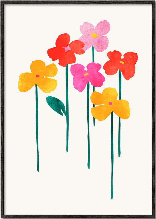 Plakat botaniczny wesołe kwiaty akwarelowe