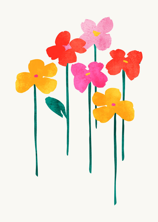 Plakat botaniczny wesołe kwiaty akwarelowe