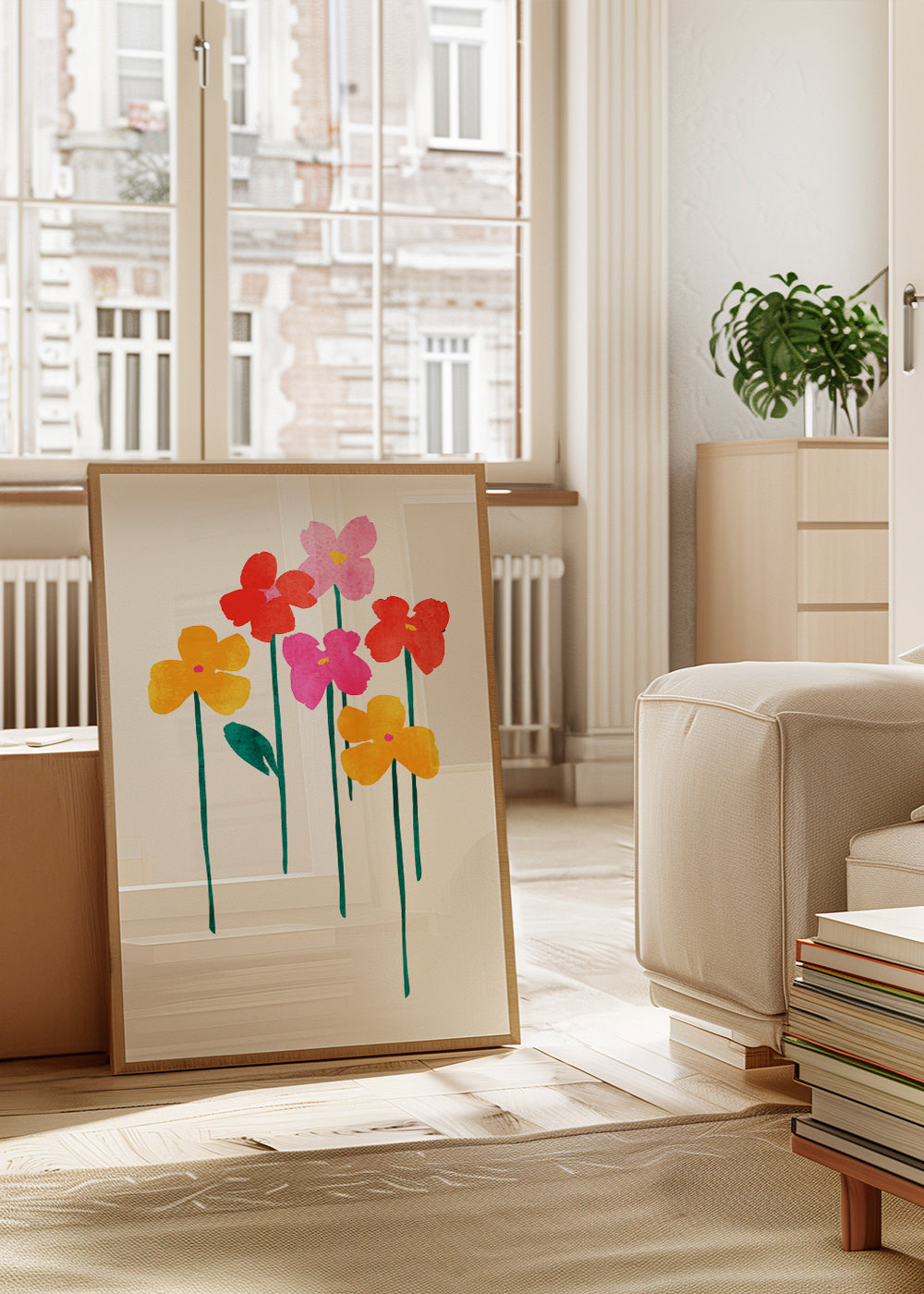 Plakat botaniczny wesołe kwiaty akwarelowe