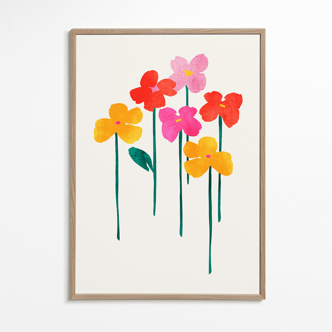 Plakat botaniczny wesołe kwiaty akwarelowe