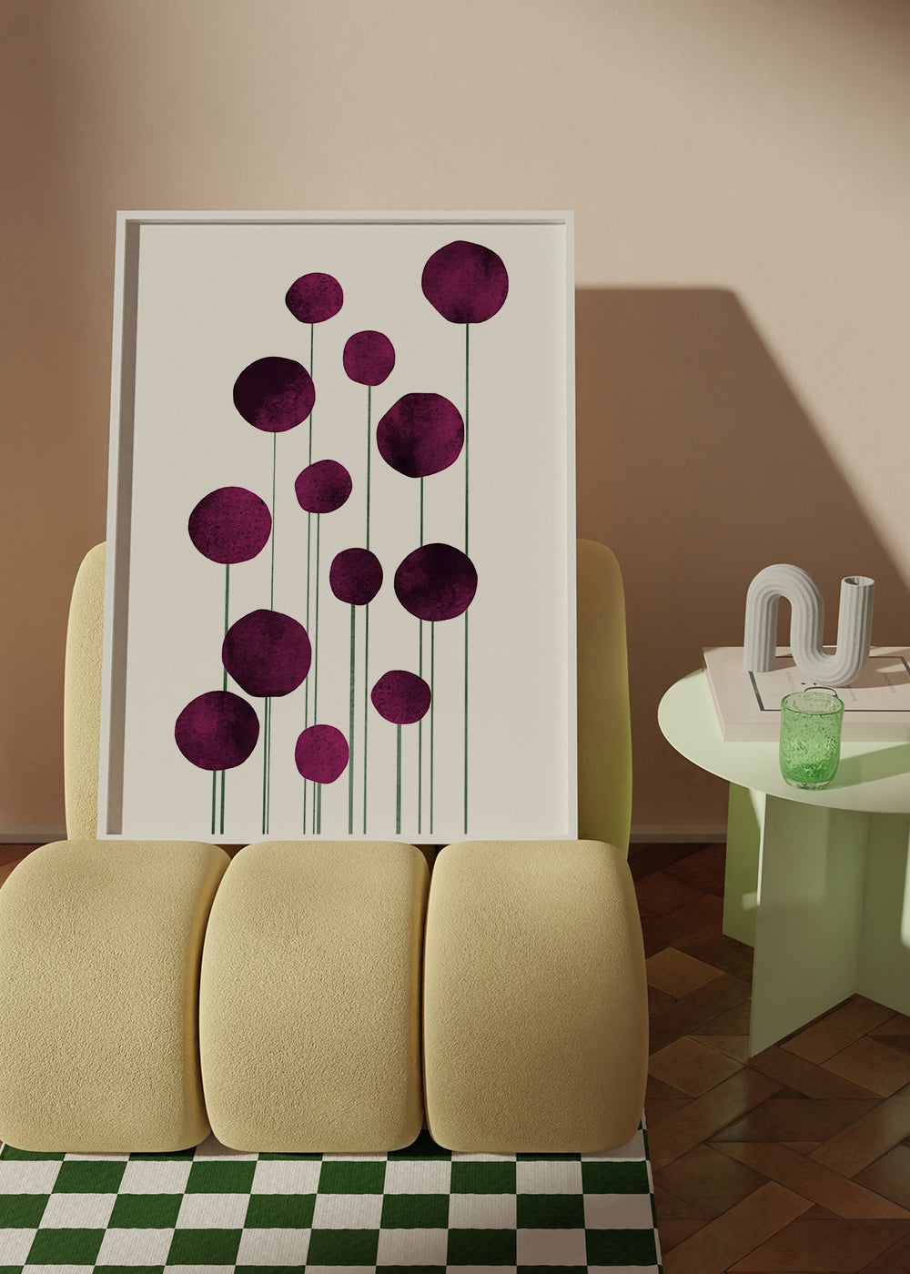 Plakat botaniczny fioletowe koła na łodygach