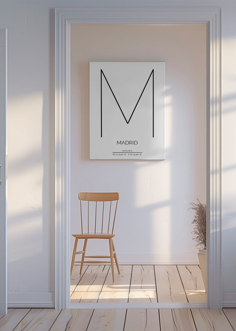 Plakat miasta Madryt z minimalistyczną literą M