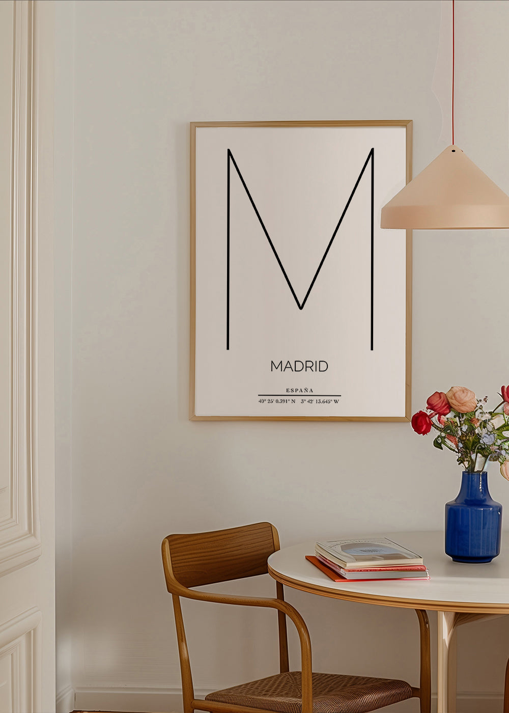 Plakat miasta Madryt z minimalistyczną literą M