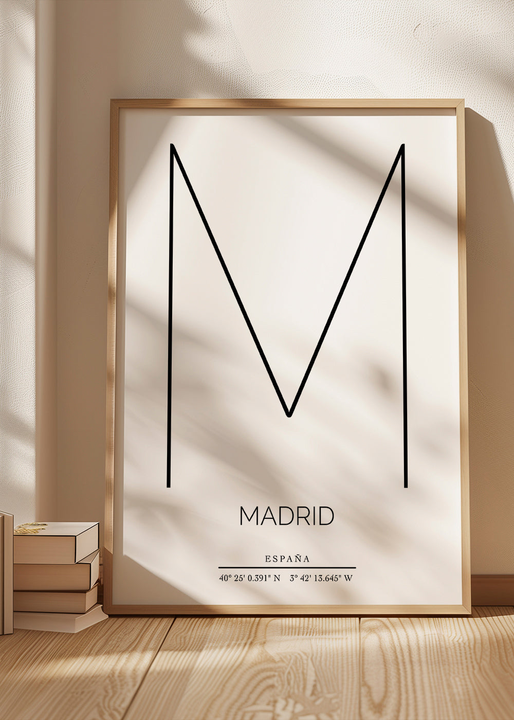 Plakat miasta Madryt z minimalistyczną literą M