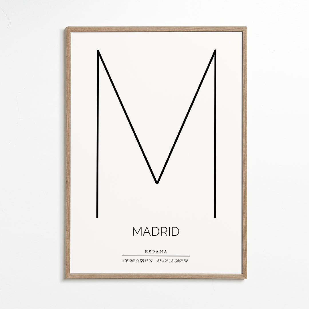 Plakat miasta Madryt z minimalistyczną literą M