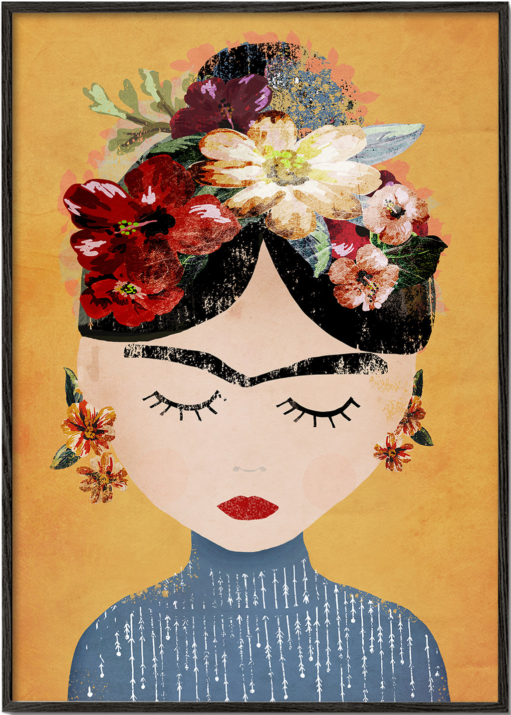 Ilustracja Frida z wieńcem kwiatów