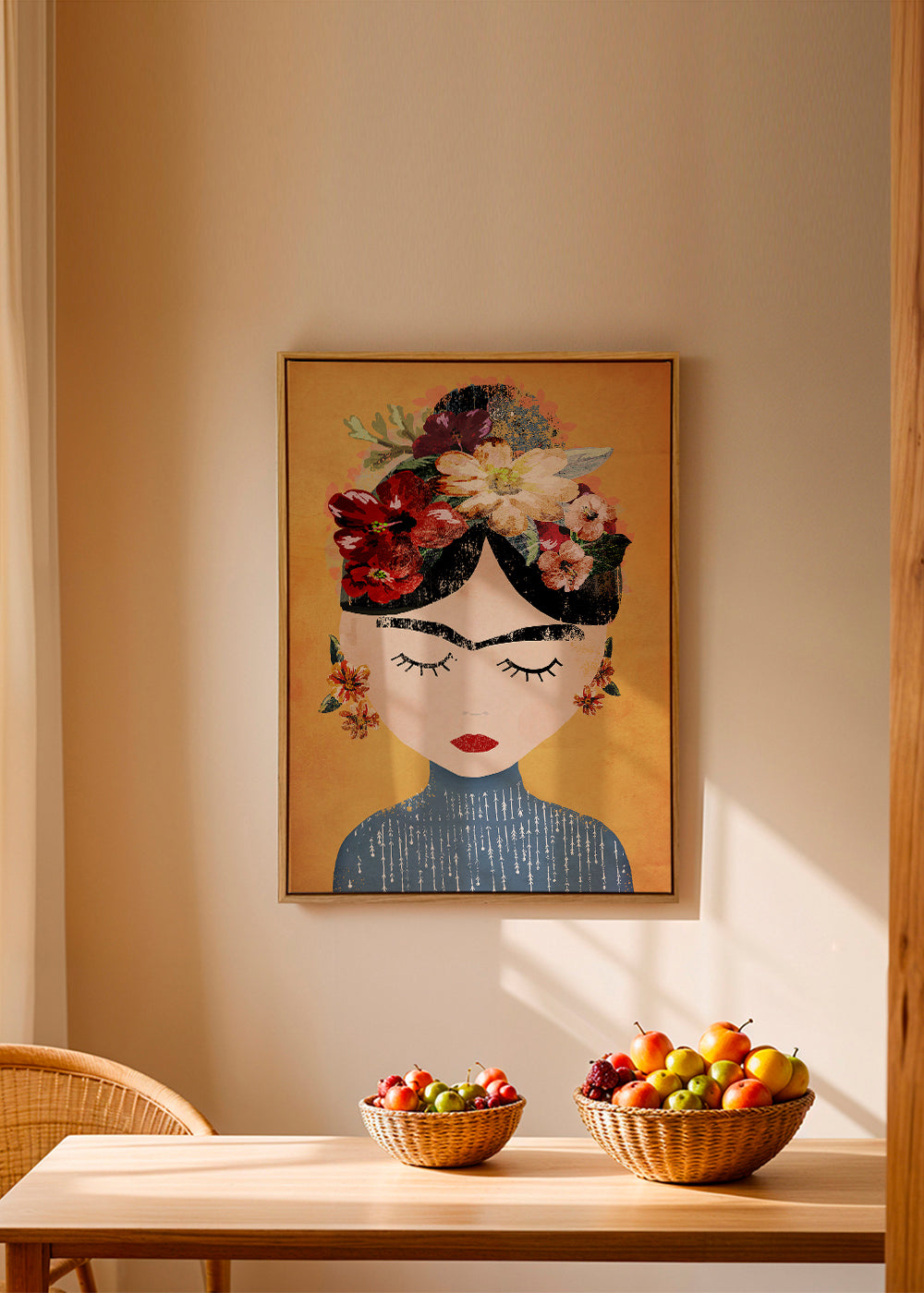 Ilustracja Frida z wieńcem kwiatów
