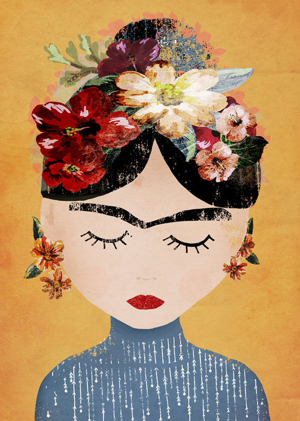 Ilustracja Frida z wieńcem kwiatów