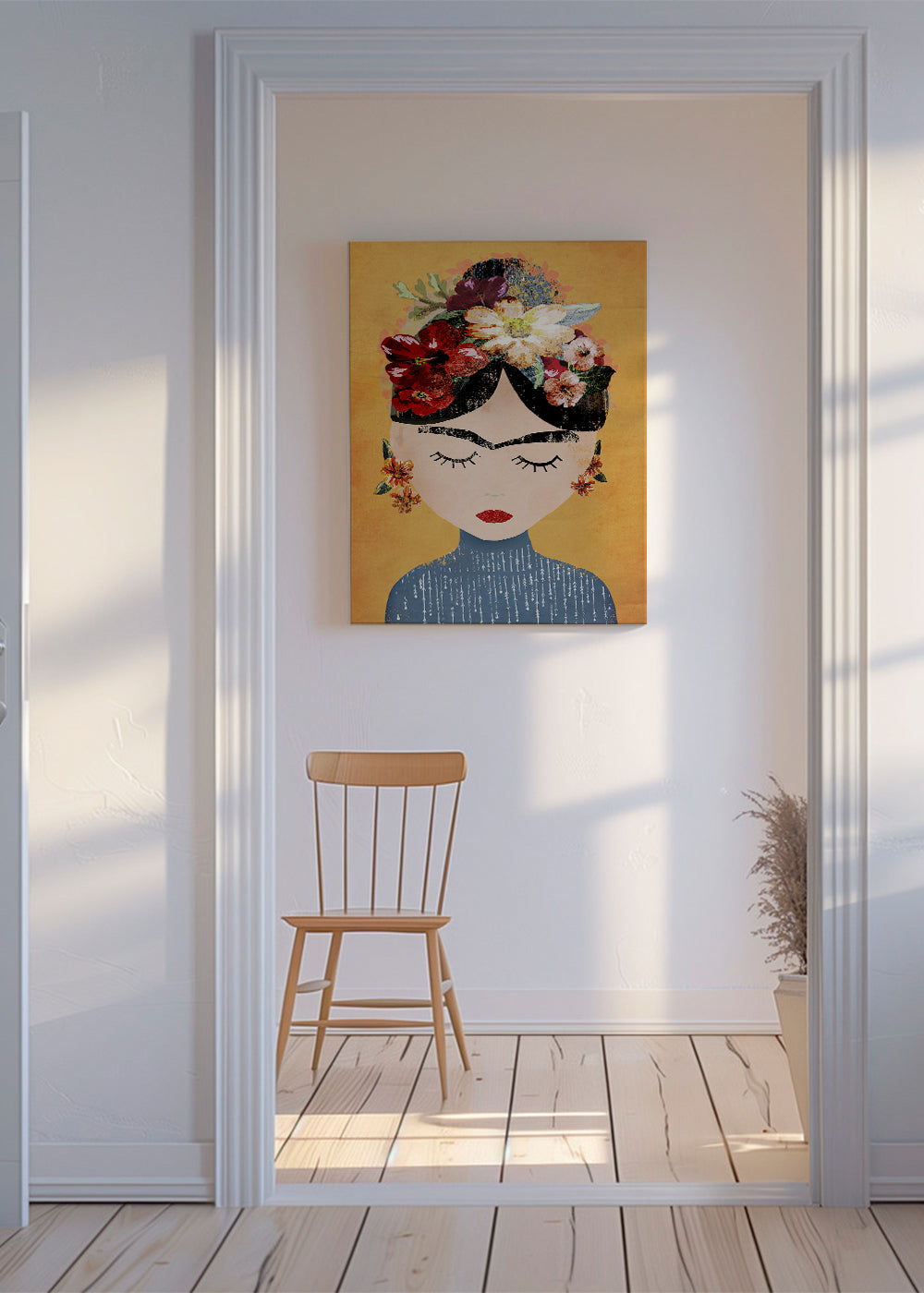 Ilustracja Frida z wieńcem kwiatów