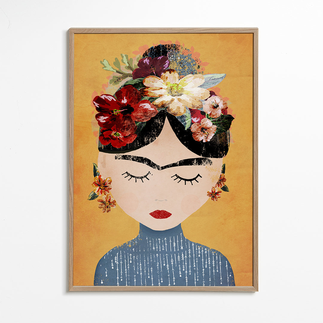 Ilustracja Frida z wieńcem kwiatów