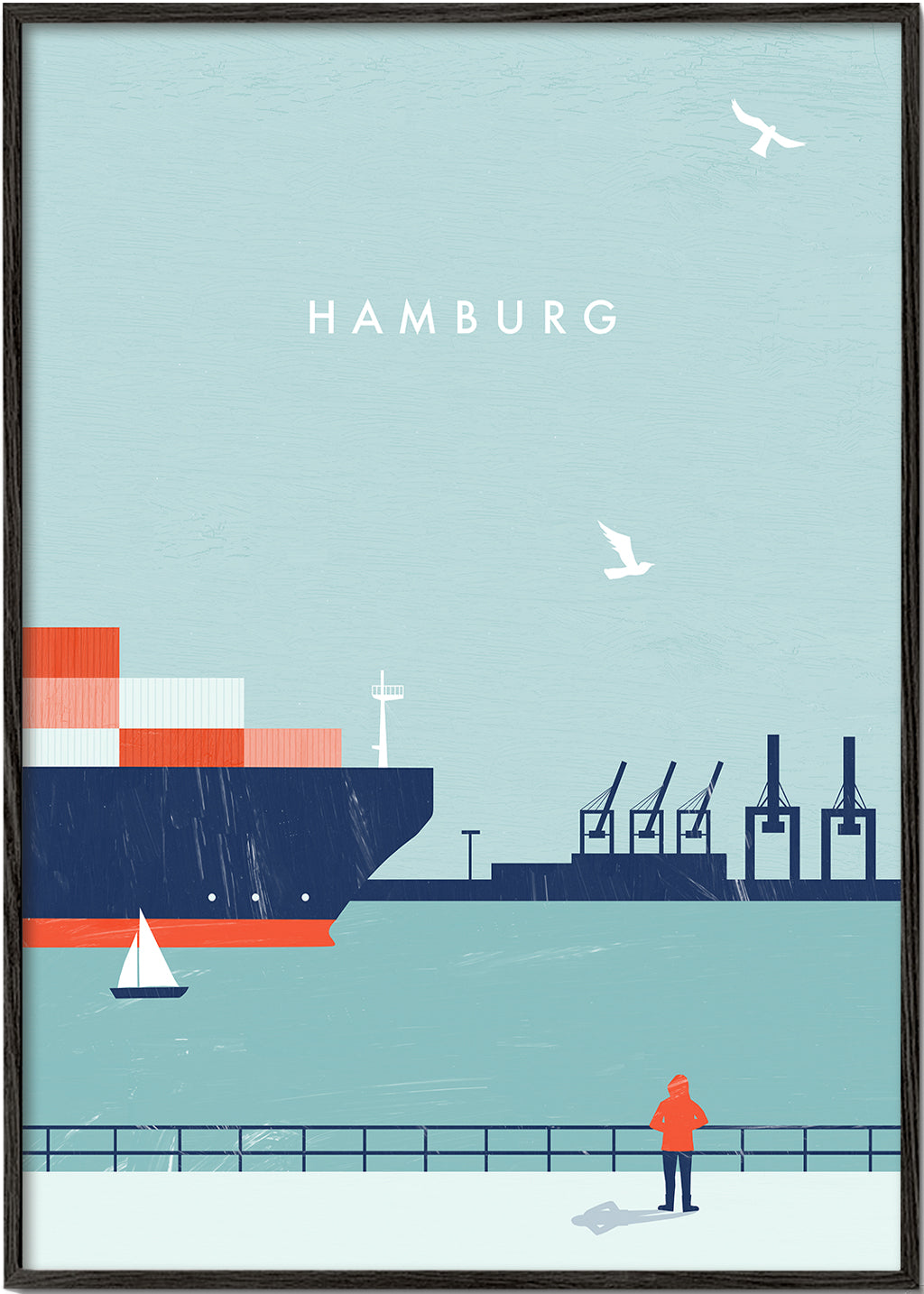 Plakat podróżniczy Hamburg port ilustracja