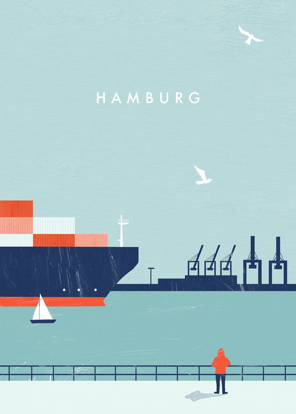 Plakat podróżniczy Hamburg port ilustracja