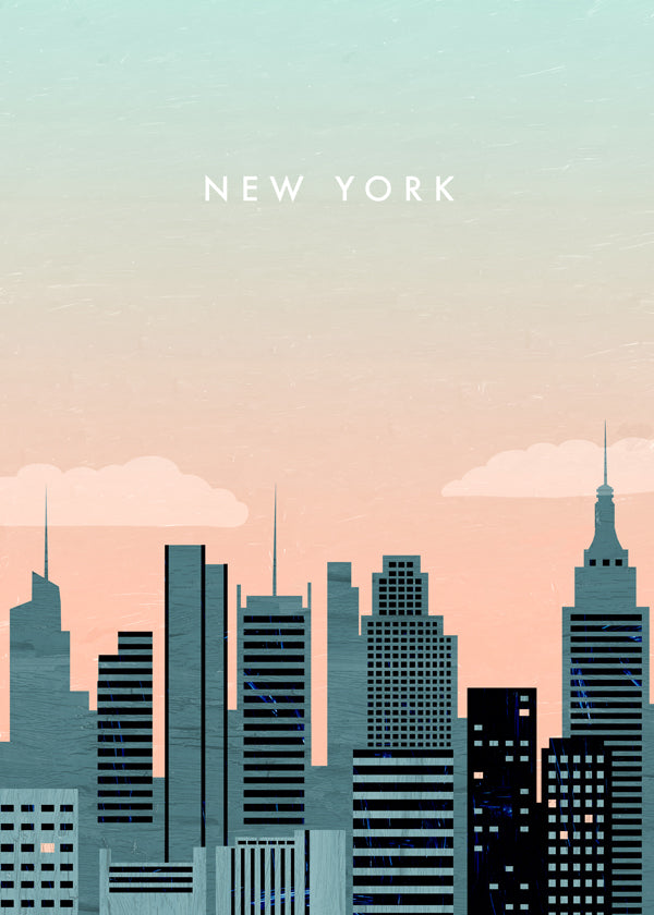 Plakat podróżniczy New York skyline ilustracja