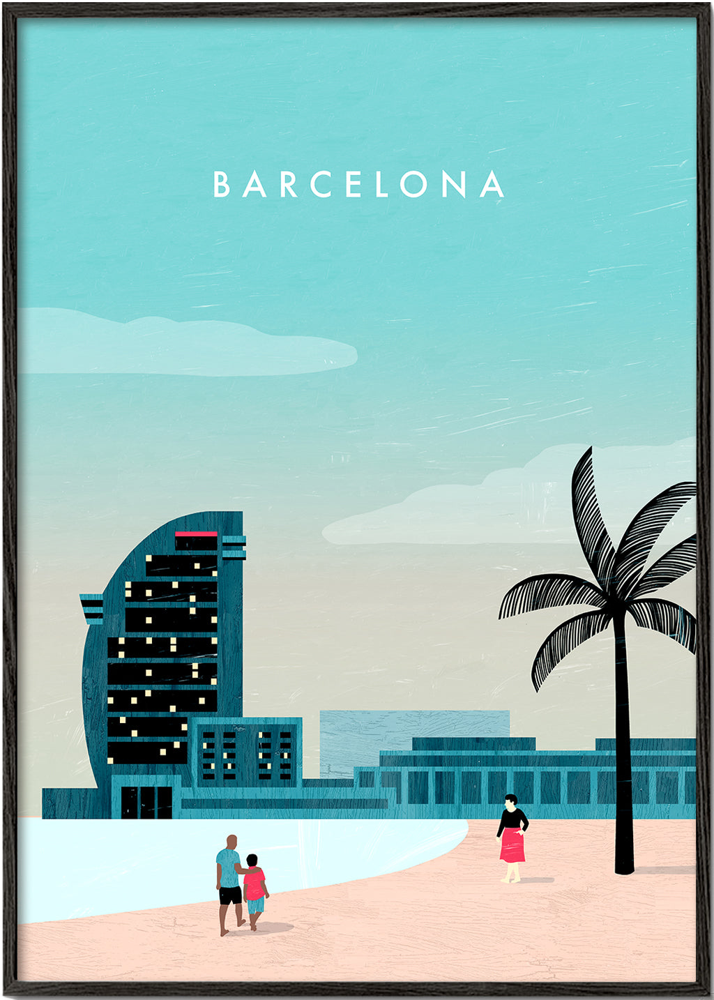 Plakat podróżniczy Barcelona, scena plażowa