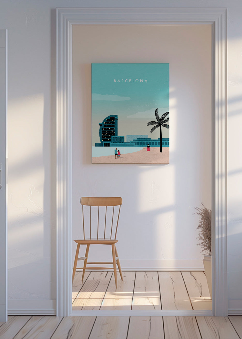Plakat podróżniczy Barcelona, scena plażowa