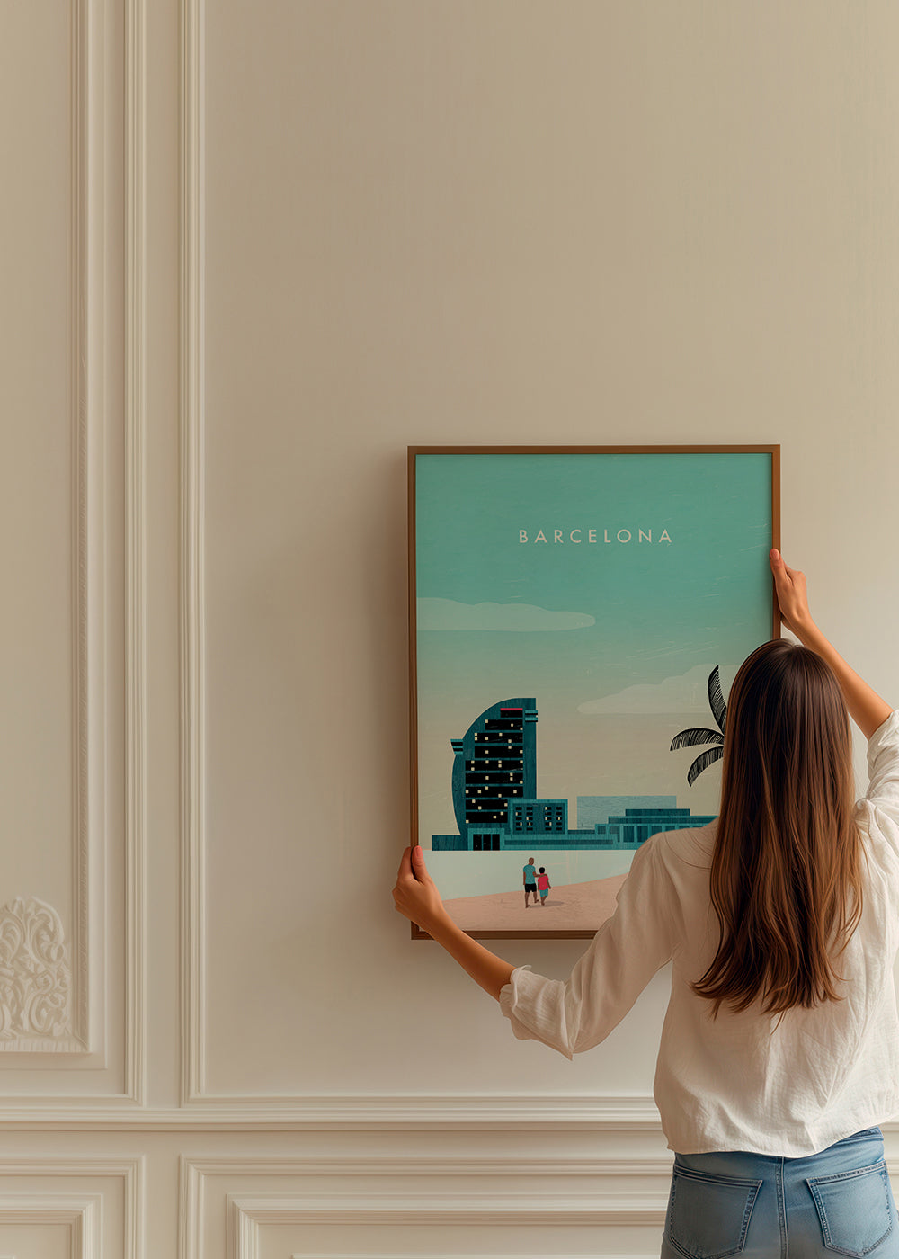 Plakat podróżniczy Barcelona, scena plażowa