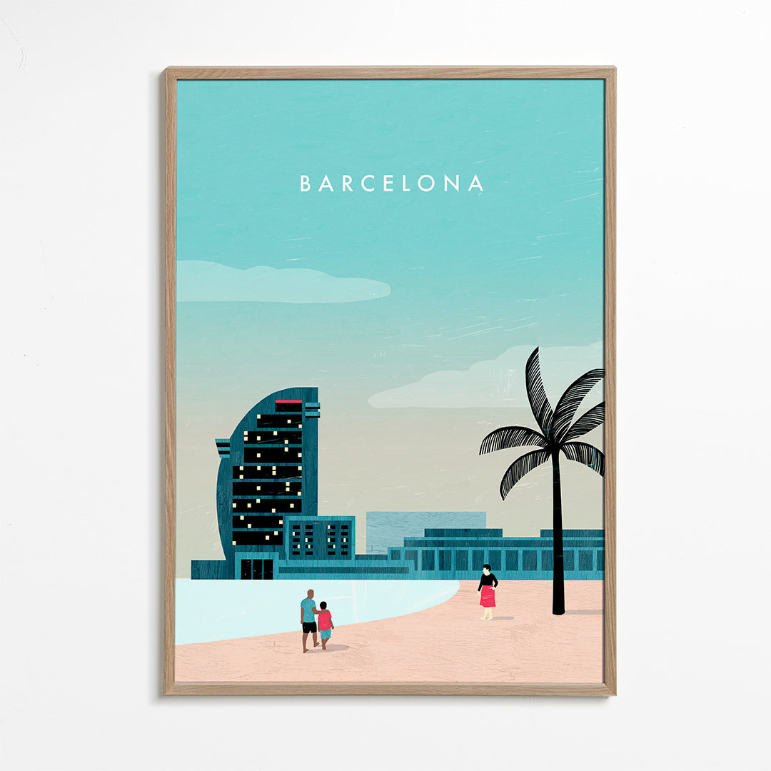 Plakat podróżniczy Barcelona, scena plażowa