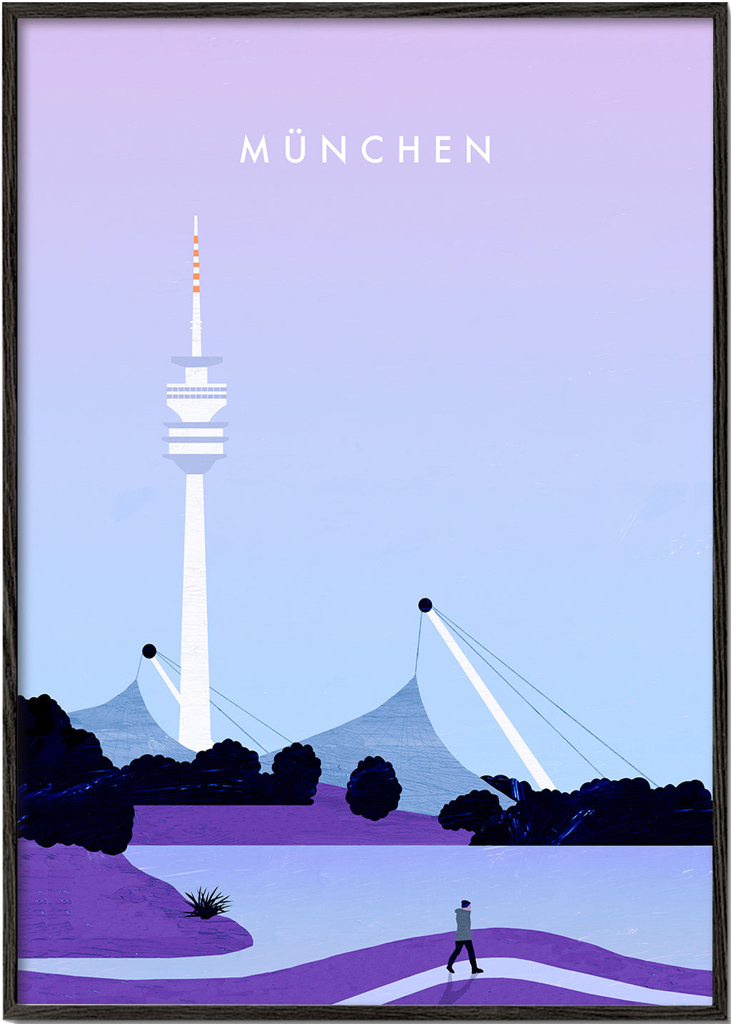 Plakat miasta Monachium ze stylizowaną panoramą