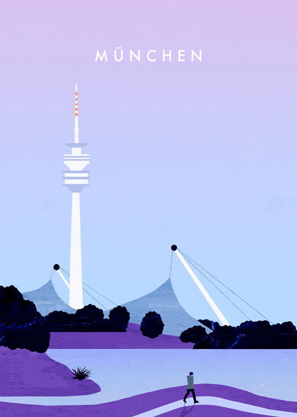 Plakat miasta Monachium ze stylizowaną panoramą