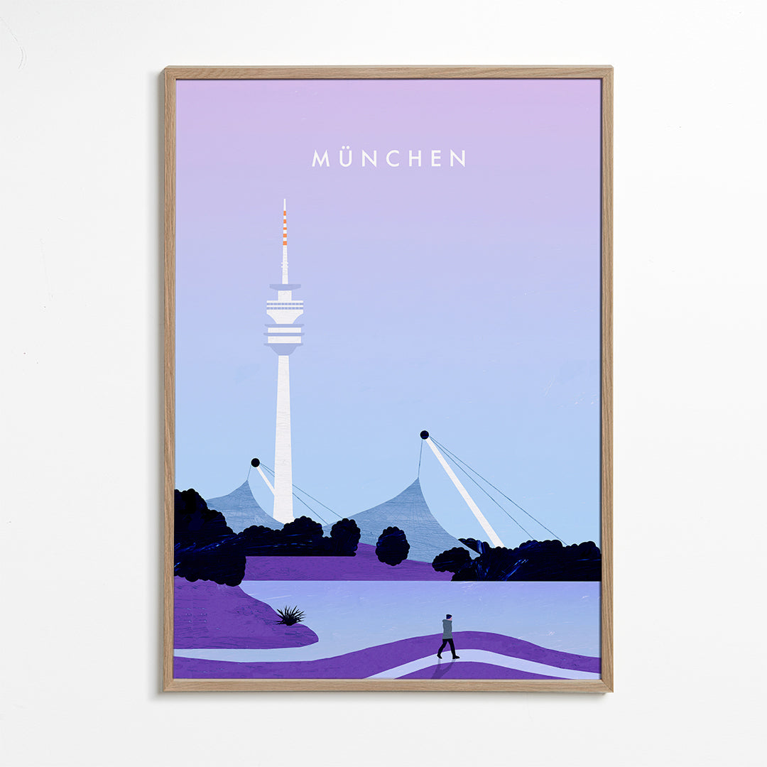 Plakat miasta Monachium ze stylizowaną panoramą