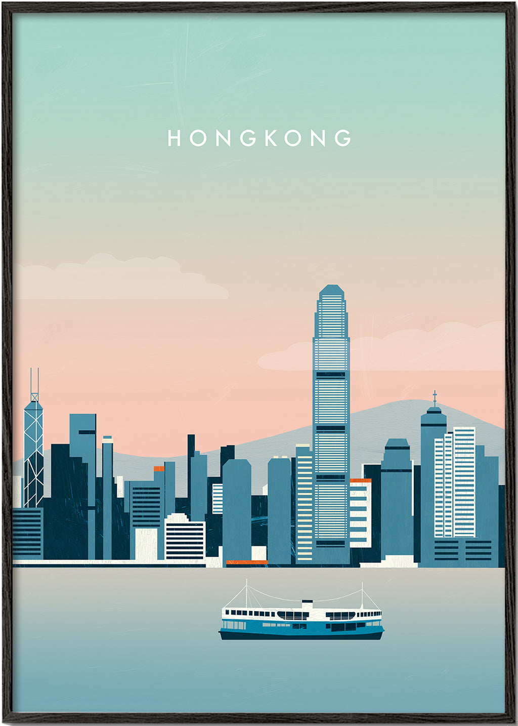 Sztuka do kuchni Hong Kong skyline w odcieniach niebieskiego