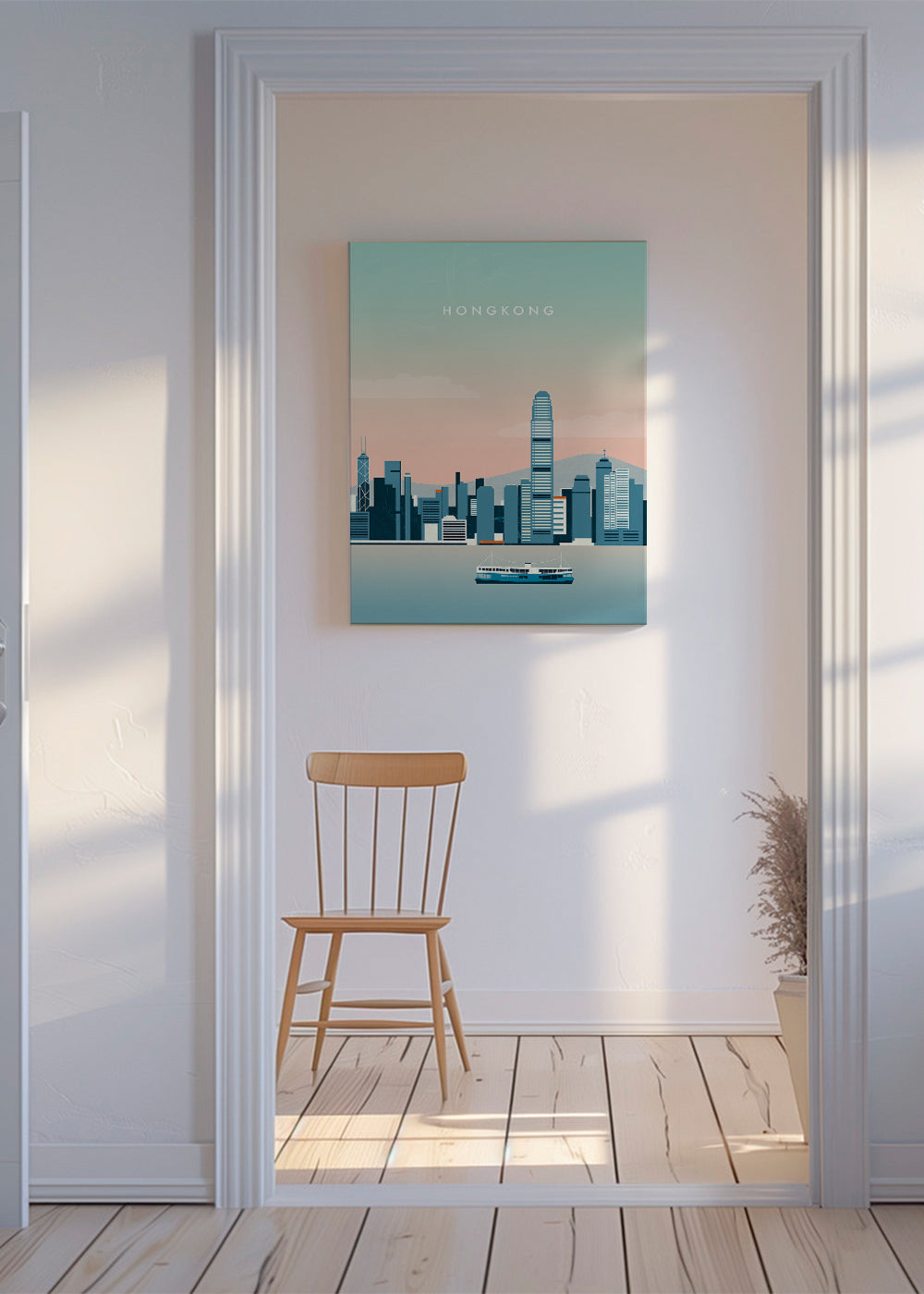 Sztuka do kuchni Hong Kong skyline w odcieniach niebieskiego