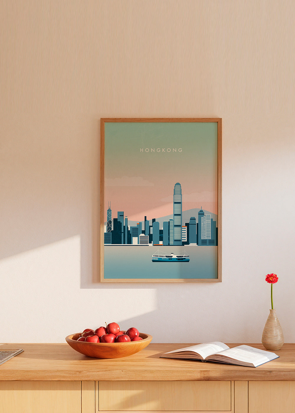 Sztuka do kuchni Hong Kong skyline w odcieniach niebieskiego