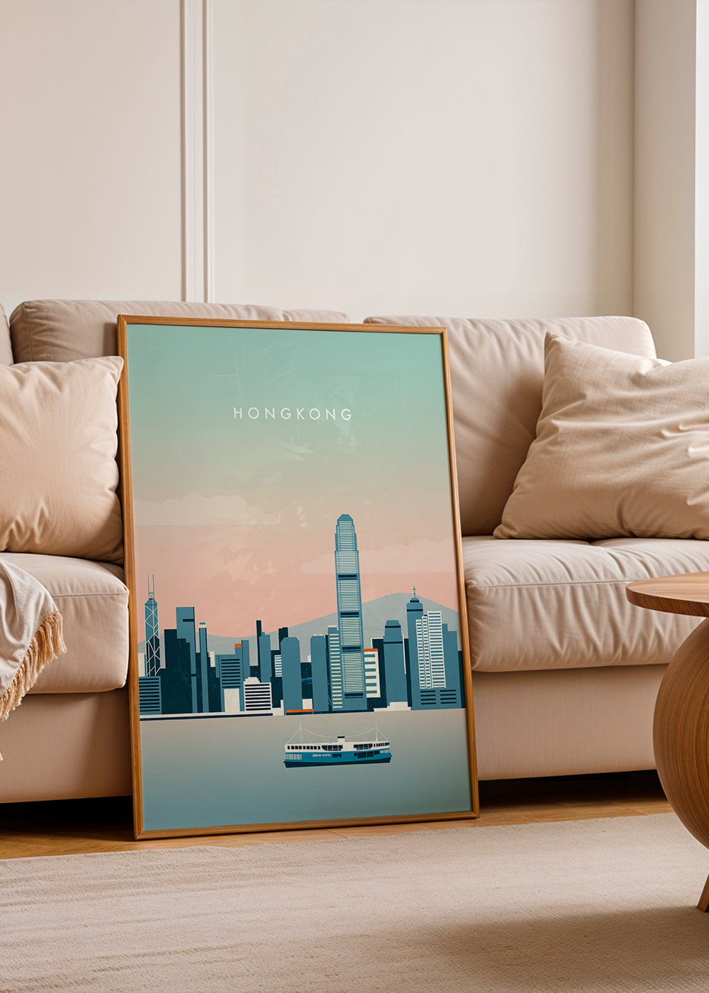 Sztuka do kuchni Hong Kong skyline w odcieniach niebieskiego