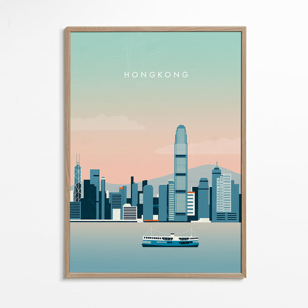 Sztuka do kuchni Hong Kong skyline w odcieniach niebieskiego