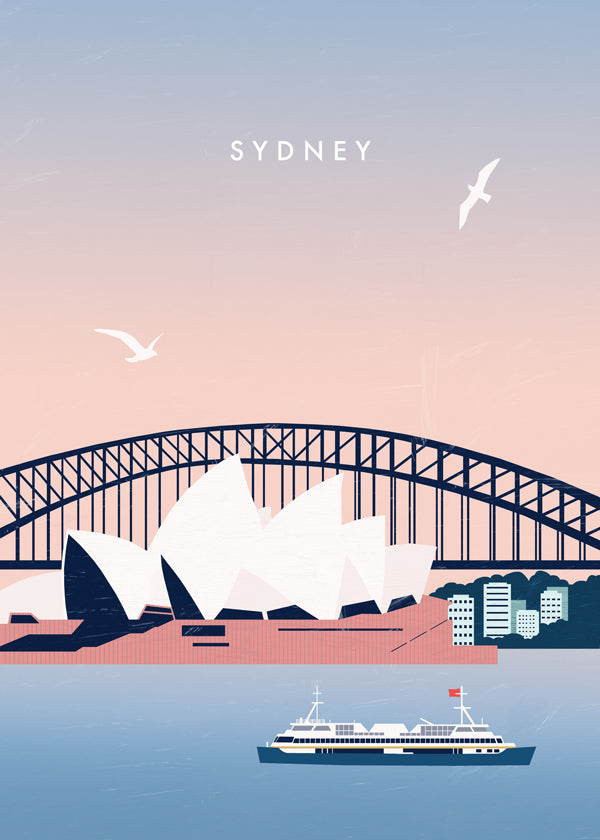 Plakat podróżny Sydney: Opera i most w ilustracji
