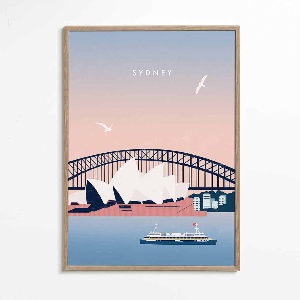 Plakat podróżny Sydney: Opera i most w ilustracji