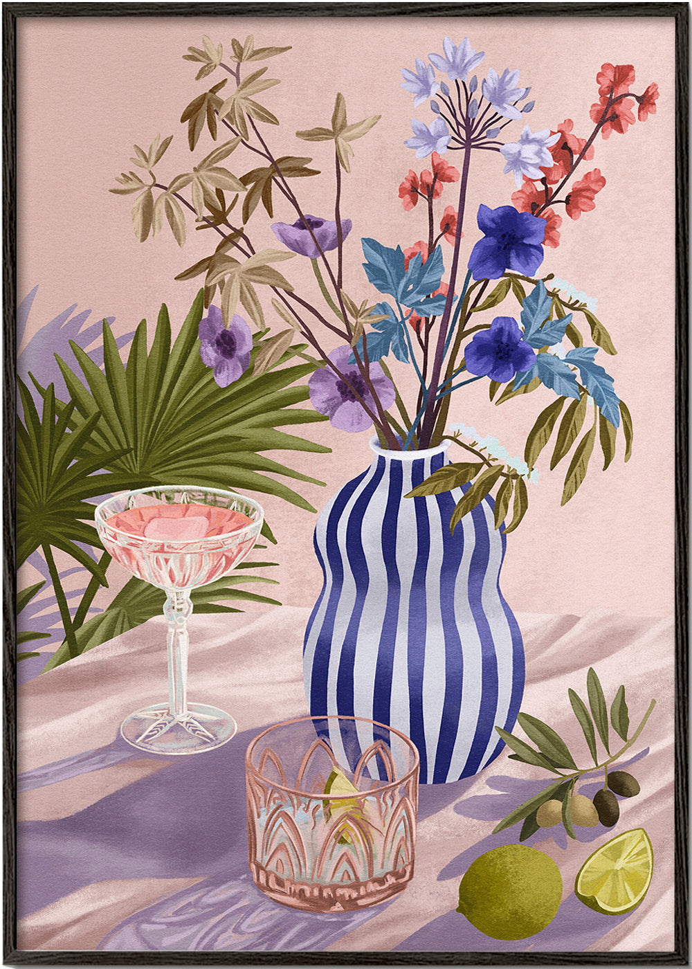 Plakat botaniczny: bukiet w pasiastym wazonie