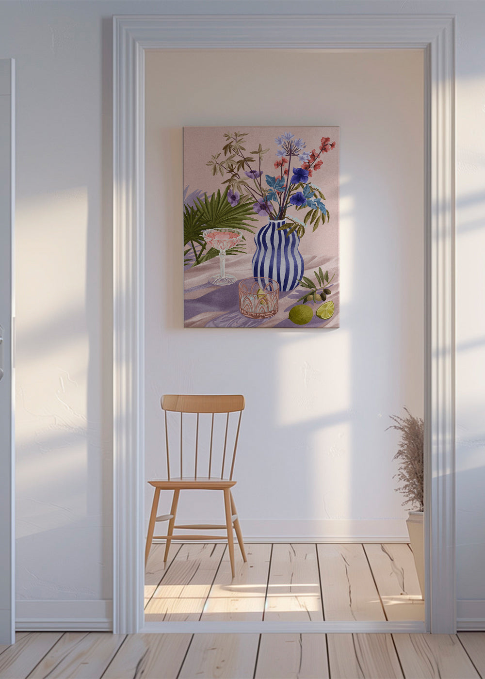 Plakat botaniczny: bukiet w pasiastym wazonie