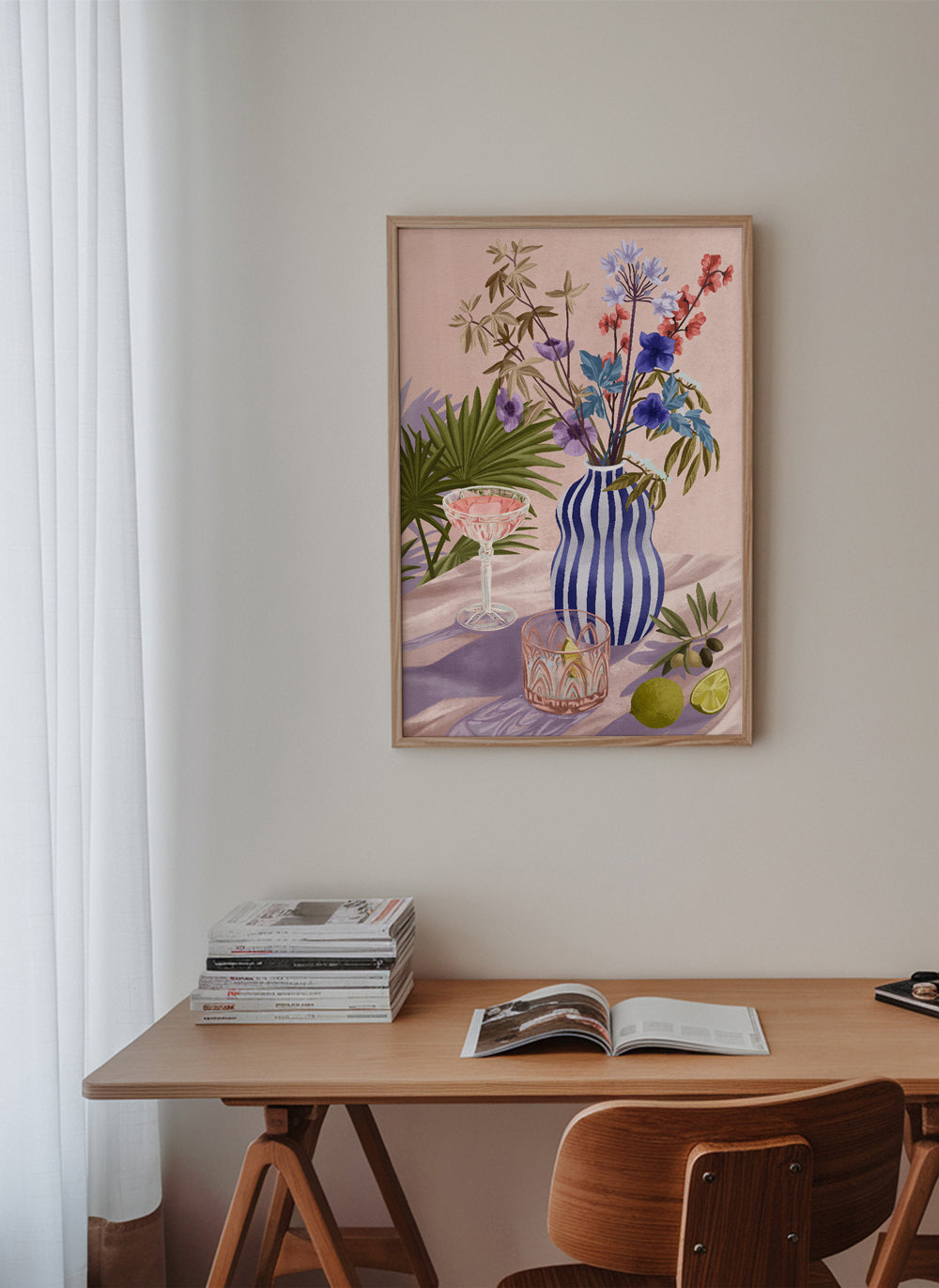 Plakat botaniczny: bukiet w pasiastym wazonie