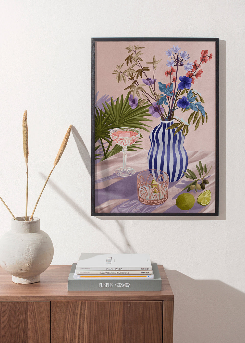 Plakat botaniczny: bukiet w pasiastym wazonie