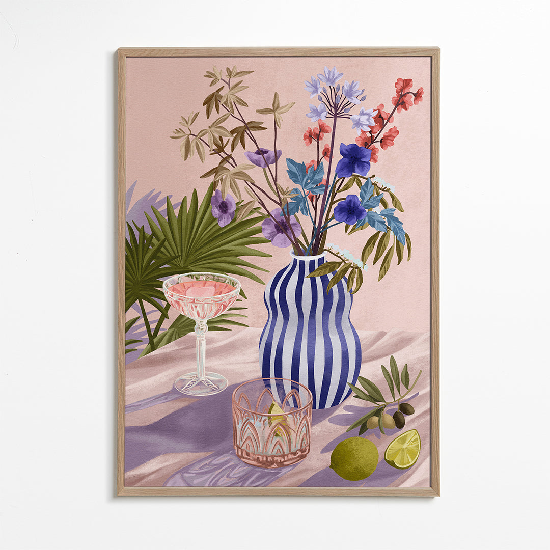 Plakat botaniczny: bukiet w pasiastym wazonie