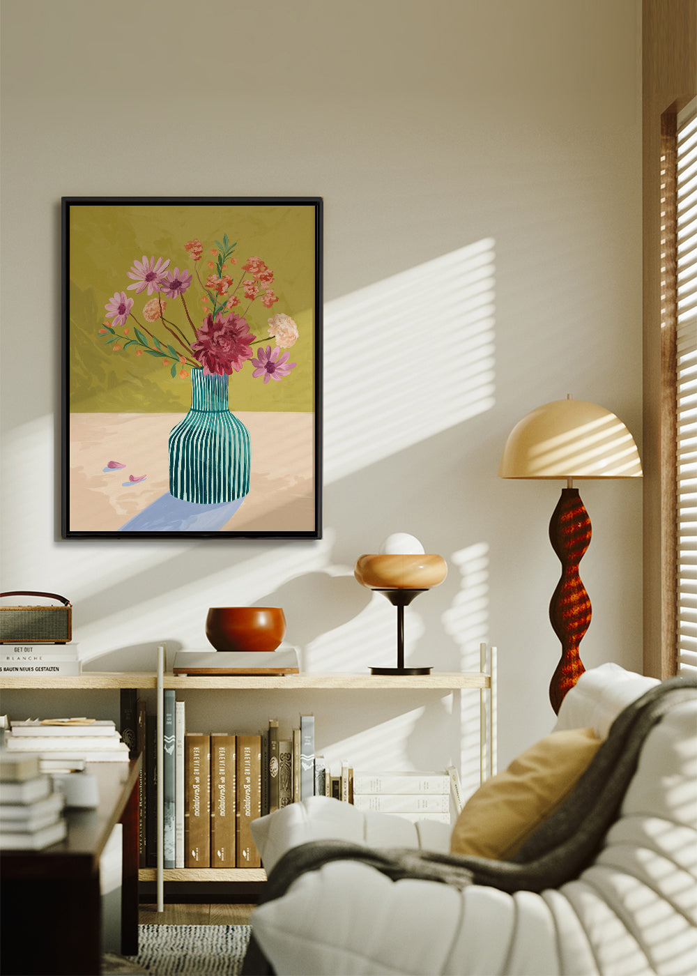 Plakat botaniczny pasekowany wazon z bukietem