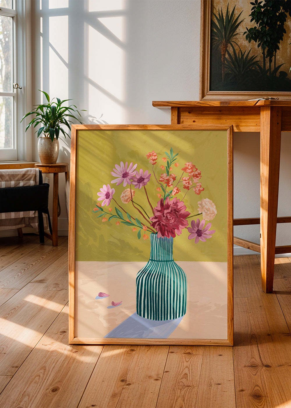 Plakat botaniczny pasekowany wazon z bukietem