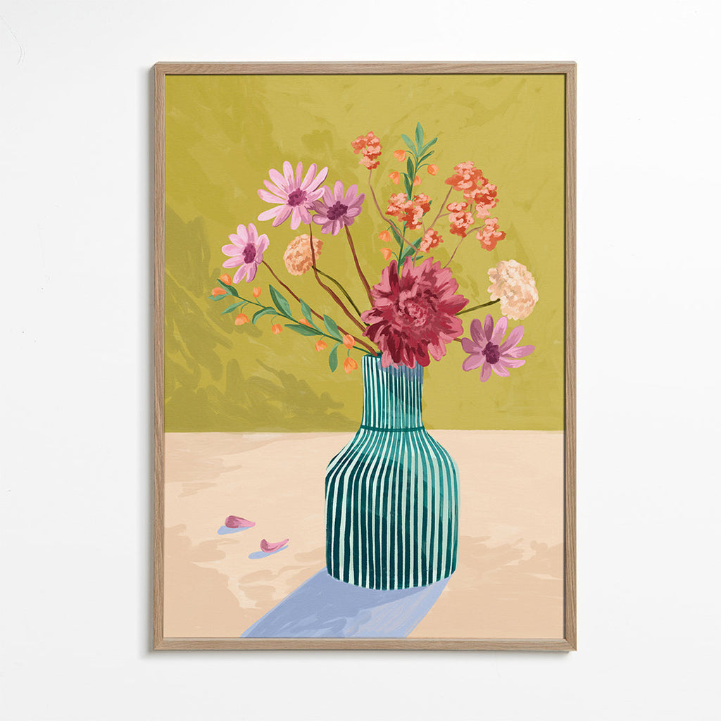 Plakat botaniczny pasekowany wazon z bukietem