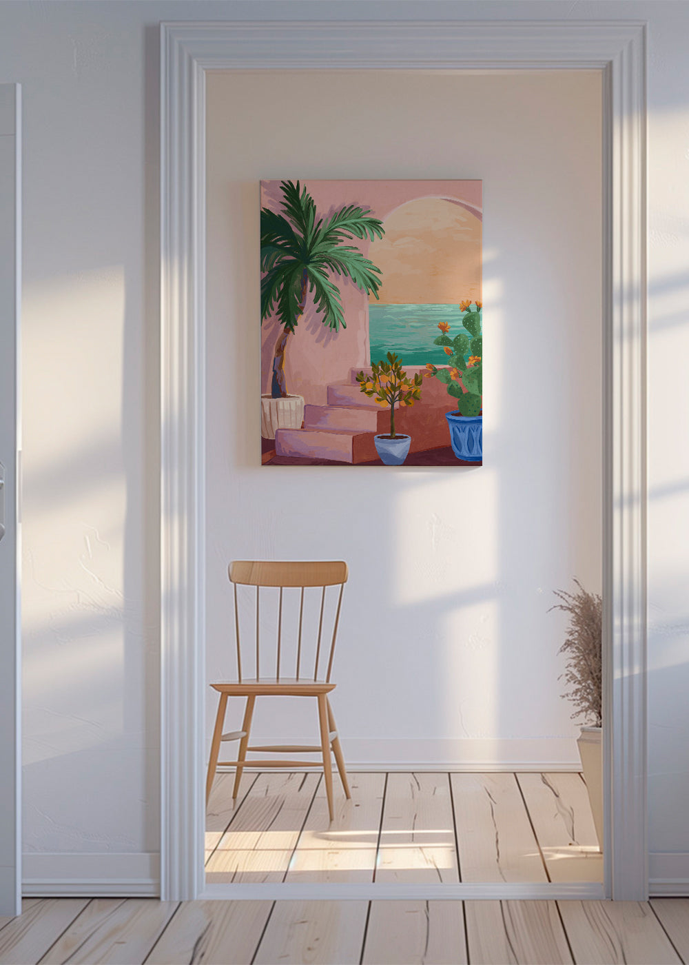 Plakat botaniczny z palmą i kaktusem