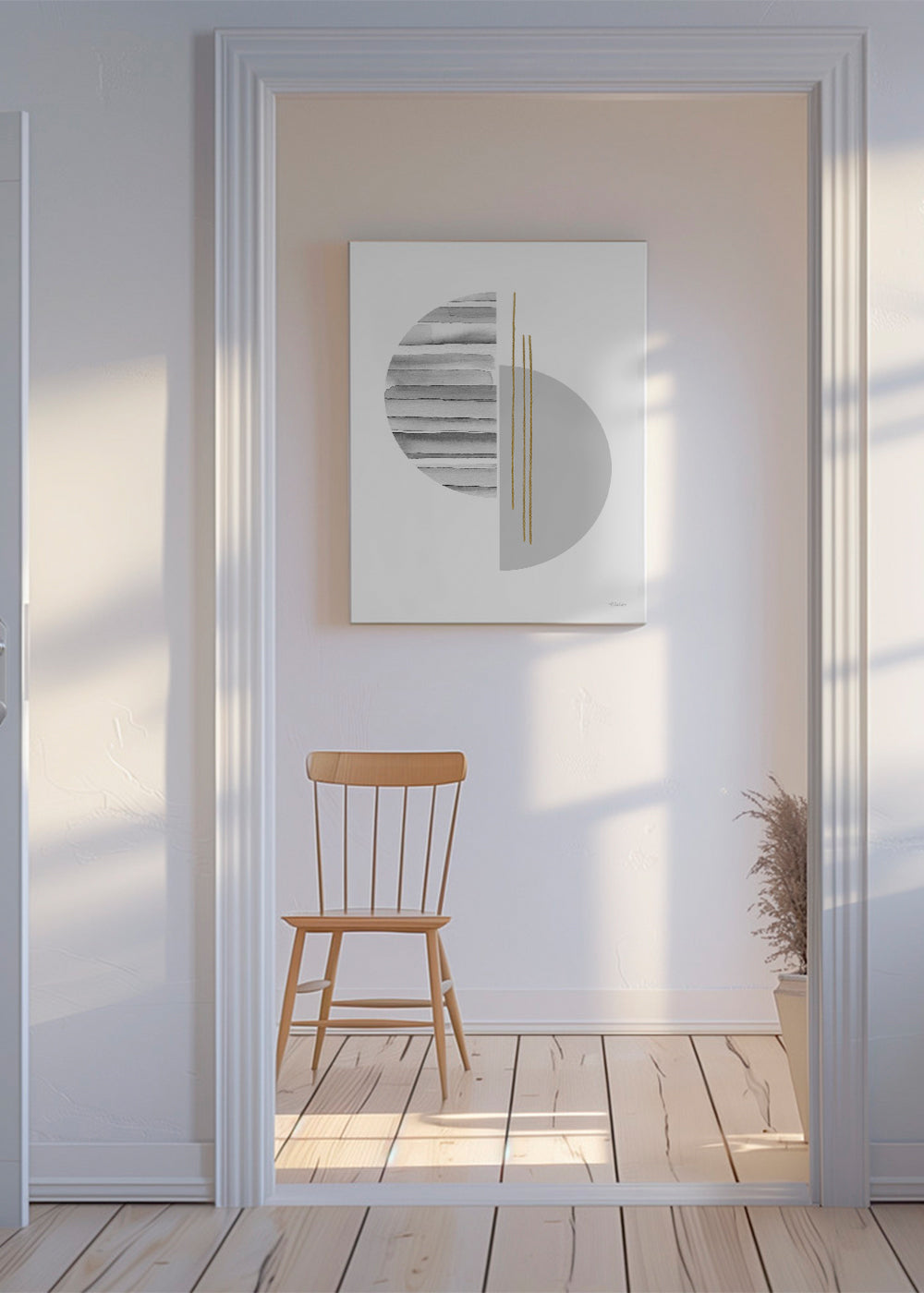 Plakat geometryczny minimal z złotymi kreskami