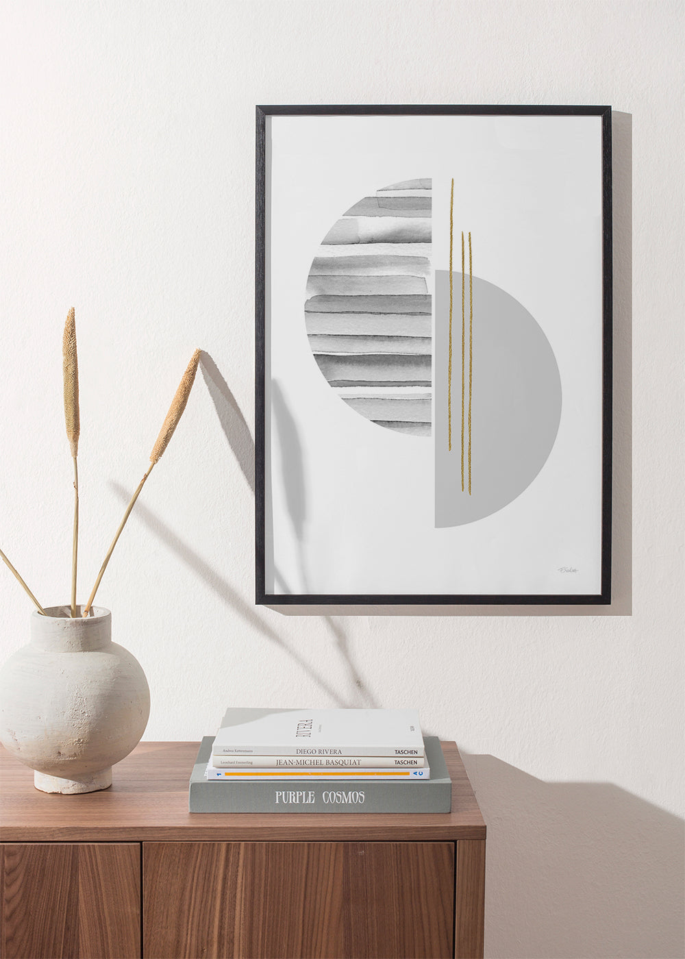 Plakat geometryczny minimal z złotymi kreskami