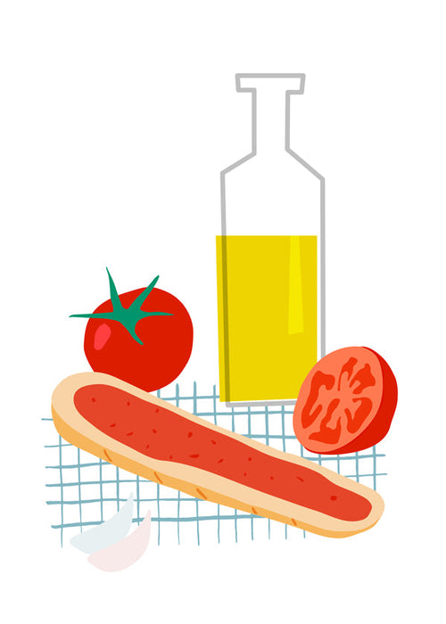 Sztuka do kuchni: chleb i pomidor ilustracja