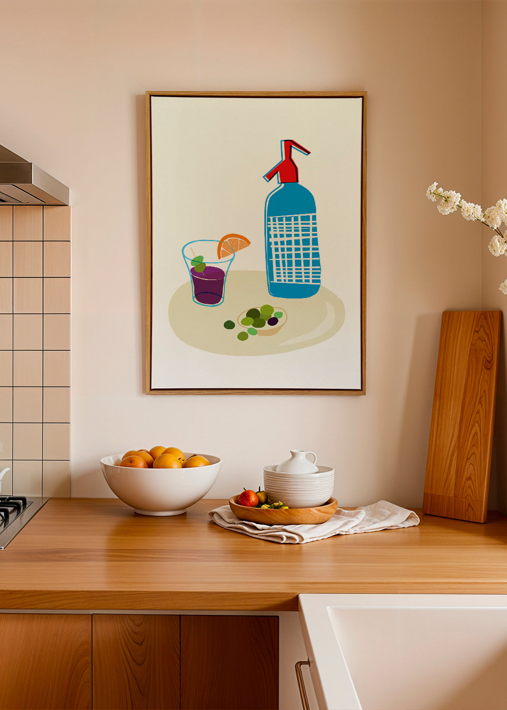 Sztuka do kuchni: syfon i kieliszek vermouth ilustracja