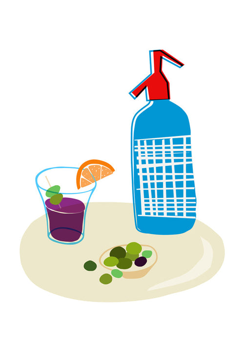 Sztuka do kuchni: syfon i kieliszek vermouth ilustracja
