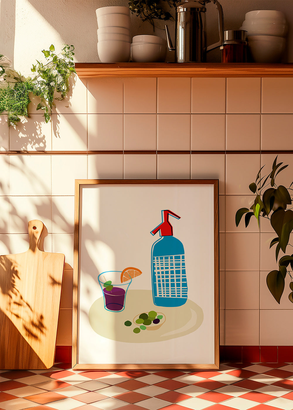 Sztuka do kuchni: syfon i kieliszek vermouth ilustracja