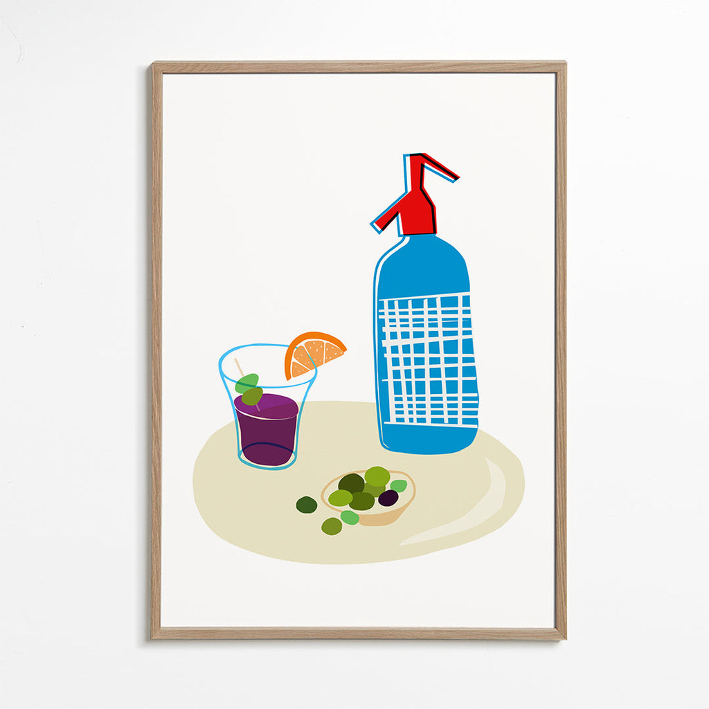 Sztuka do kuchni: syfon i kieliszek vermouth ilustracja