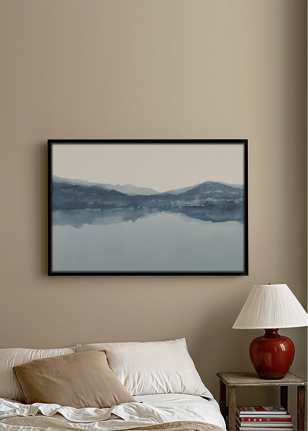 Plakat akwarela jezioro i góry