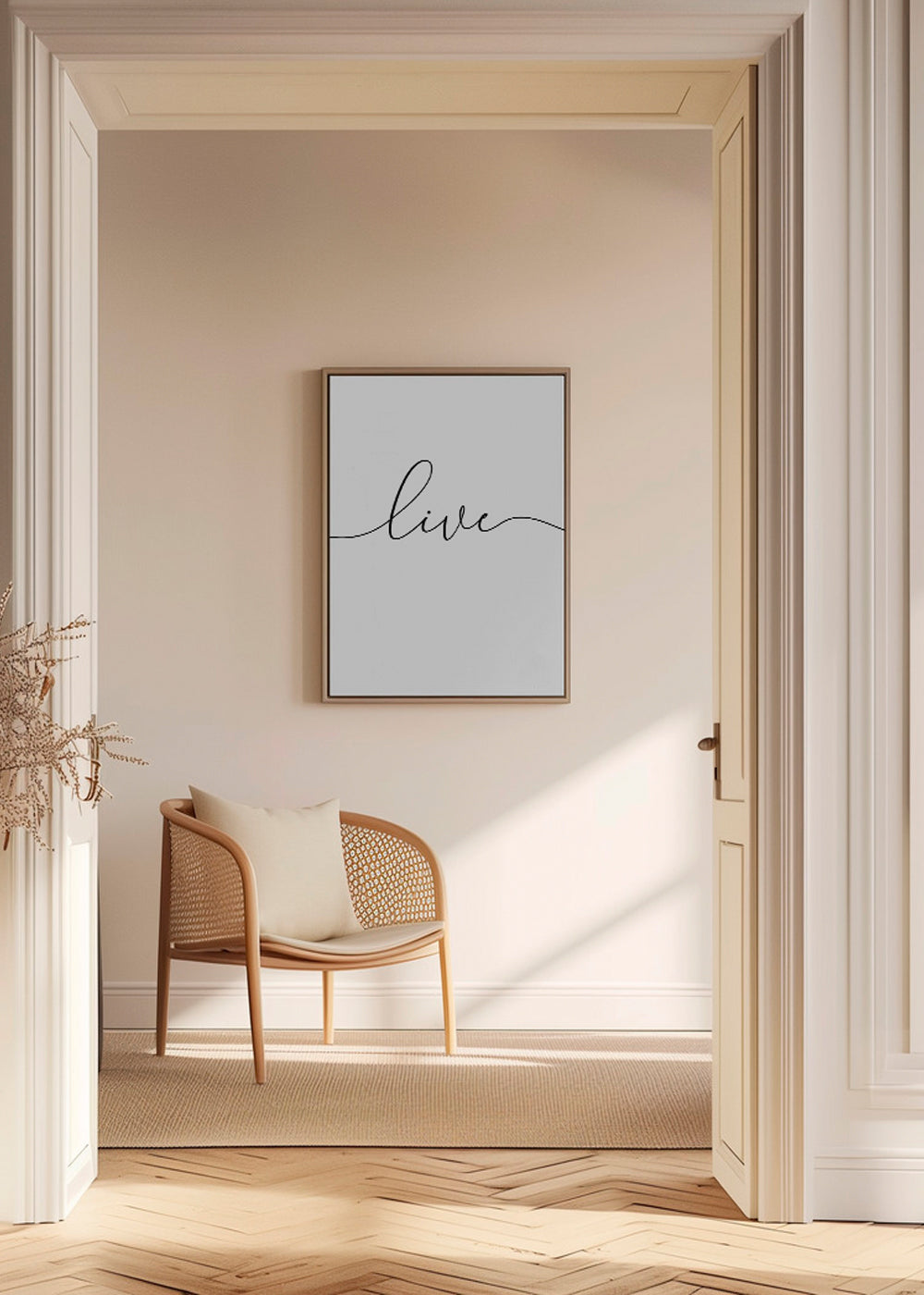 Minimalistyczny plakat z napisem 'Live'
