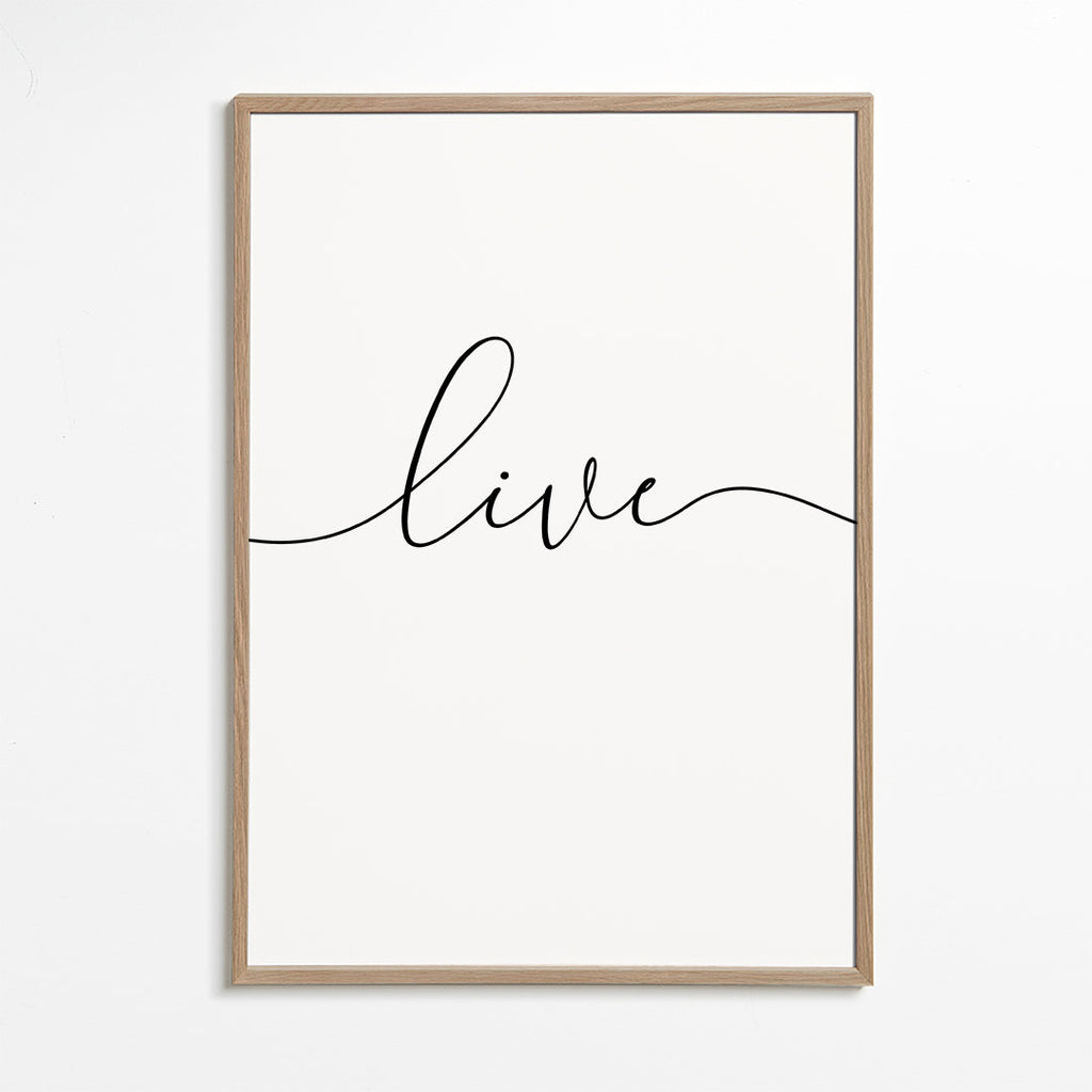 Minimalistyczny plakat z napisem 'Live'